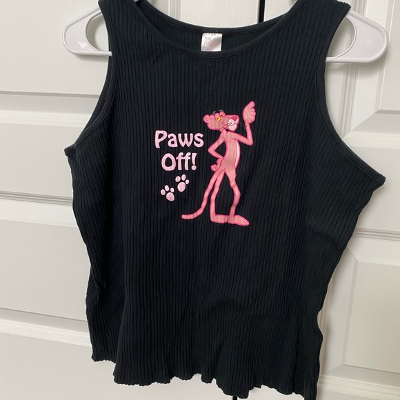 Vintage Pink Panther ribbed Black Tank Top Size XL Paws Off - Picture 1 of 3